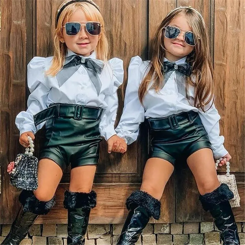 2-piece Shirt & Shorts Leather Pants for Toddler Girl