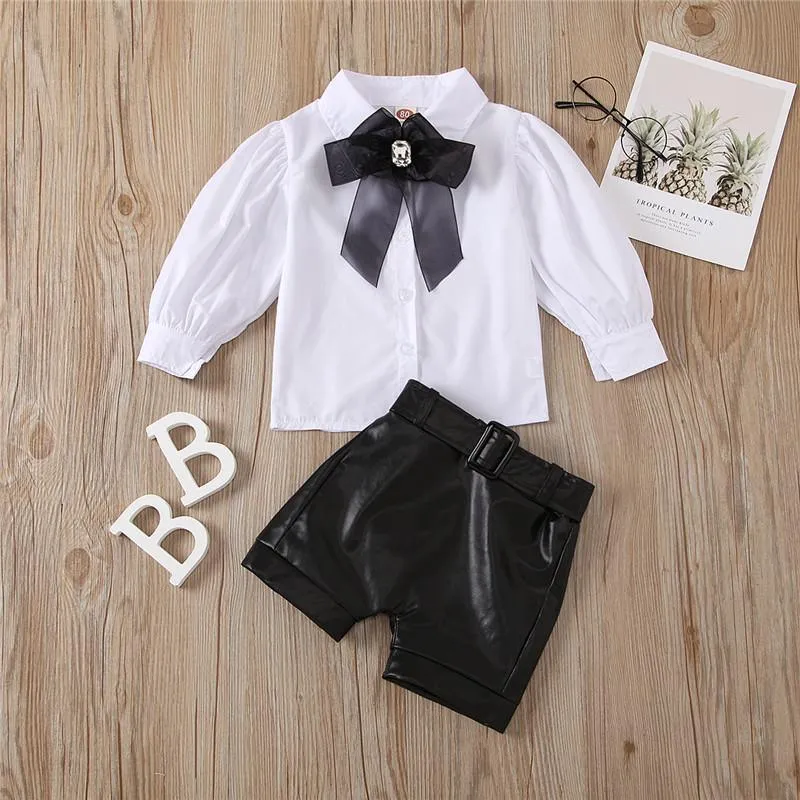 2-piece Shirt & Shorts Leather Pants for Toddler Girl