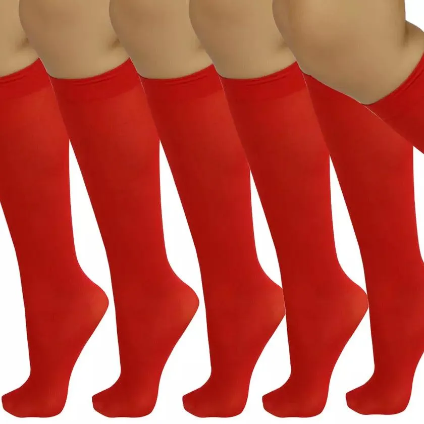 6-Pair: Assorted Knee High Opaque Nylon Classic Socks