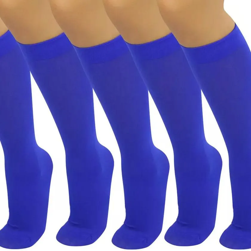 6-Pair: Assorted Knee High Opaque Nylon Classic Socks