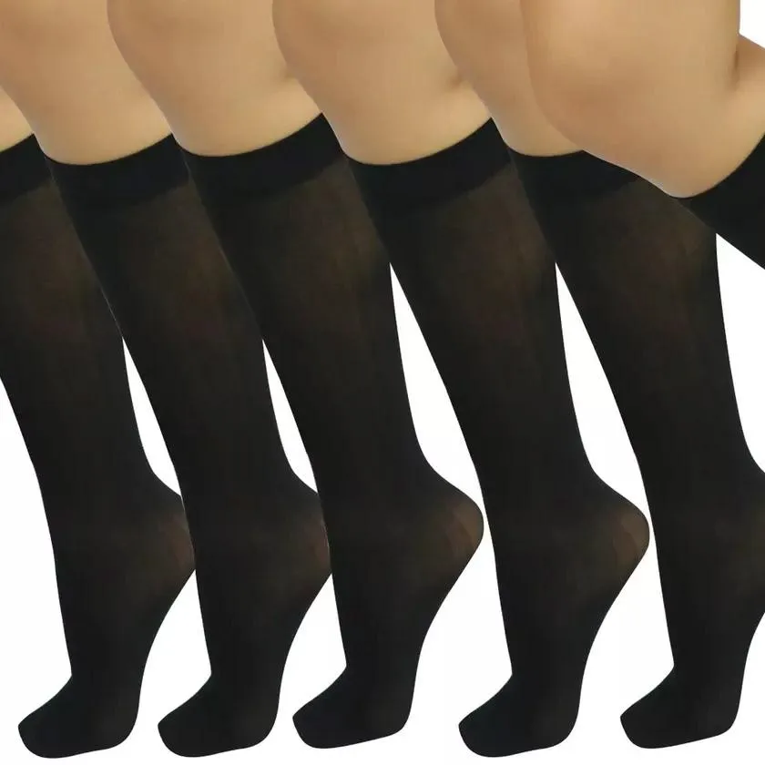 6-Pair: Assorted Knee High Opaque Nylon Classic Socks