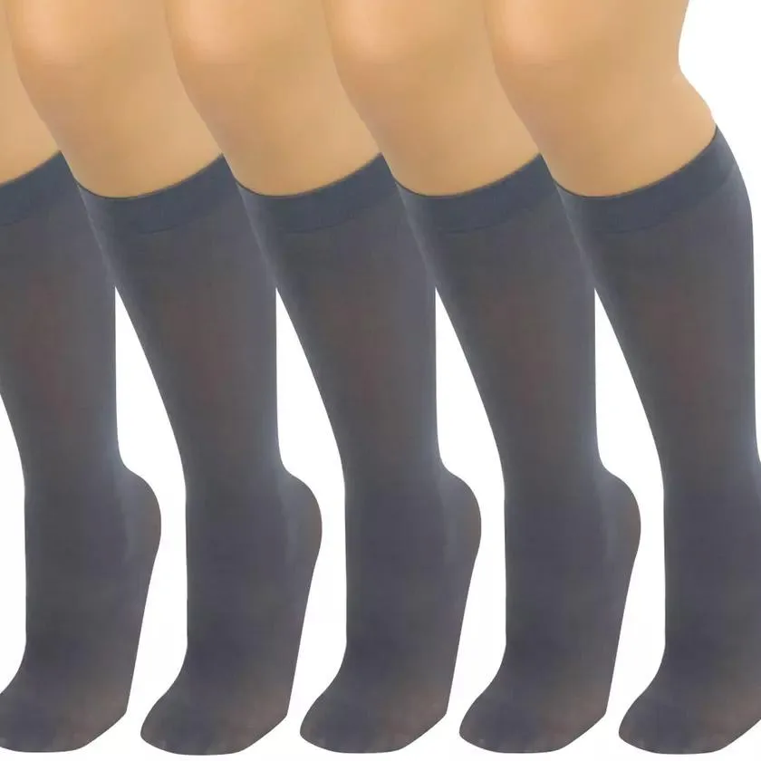 6-Pair: Assorted Knee High Opaque Nylon Classic Socks