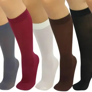 6-Pair: Assorted Knee High Opaque Nylon Classic Socks