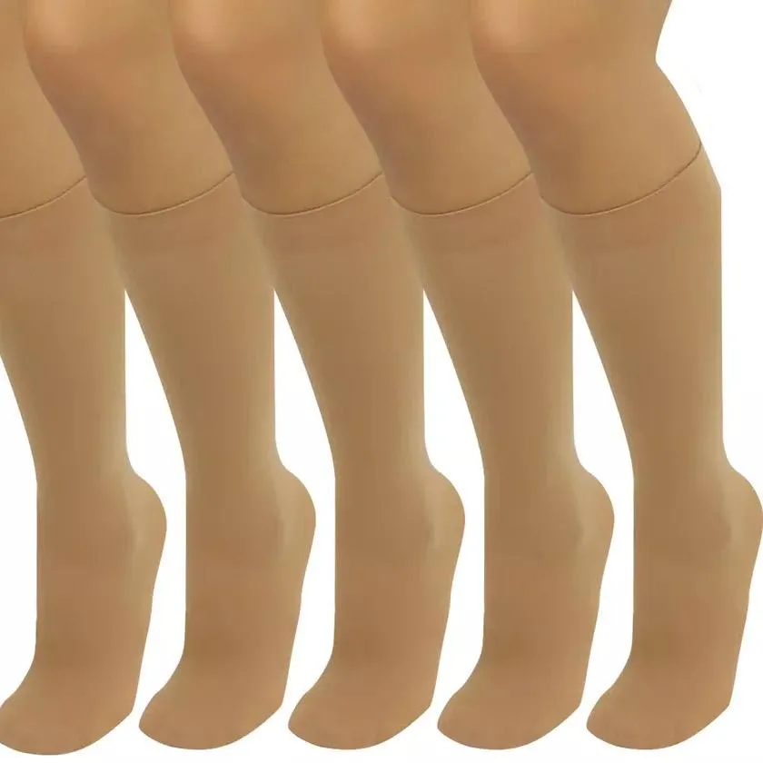 6-Pair: Assorted Knee High Opaque Nylon Classic Socks