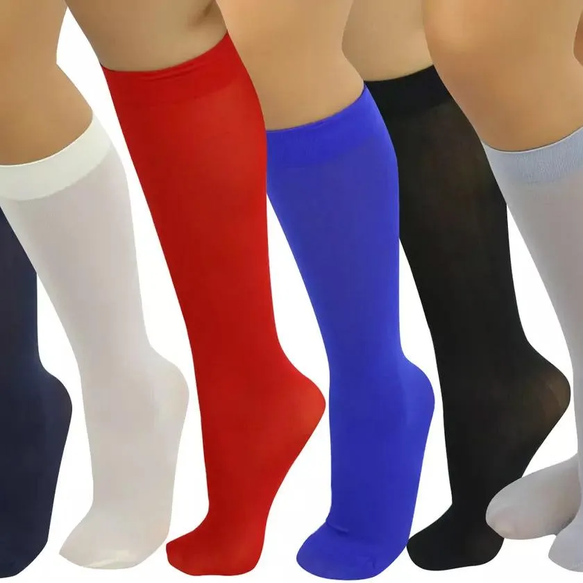 6-Pair: Assorted Knee High Opaque Nylon Classic Socks