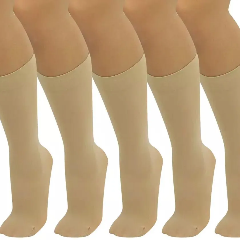 6-Pair: Assorted Knee High Opaque Nylon Classic Socks