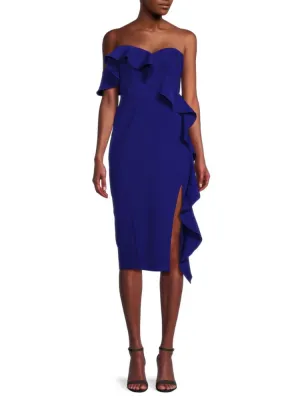 Aidan Mattox Ruffle Midi Cocktail Dress in Royal Sapphire