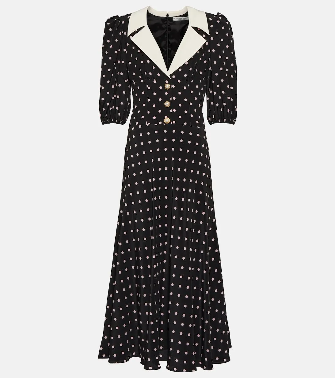 ALESSANDRA RICH silk polka dot midi dress, black