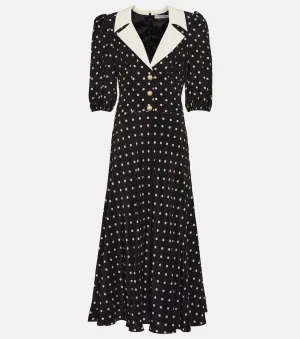 ALESSANDRA RICH silk polka dot midi dress, black