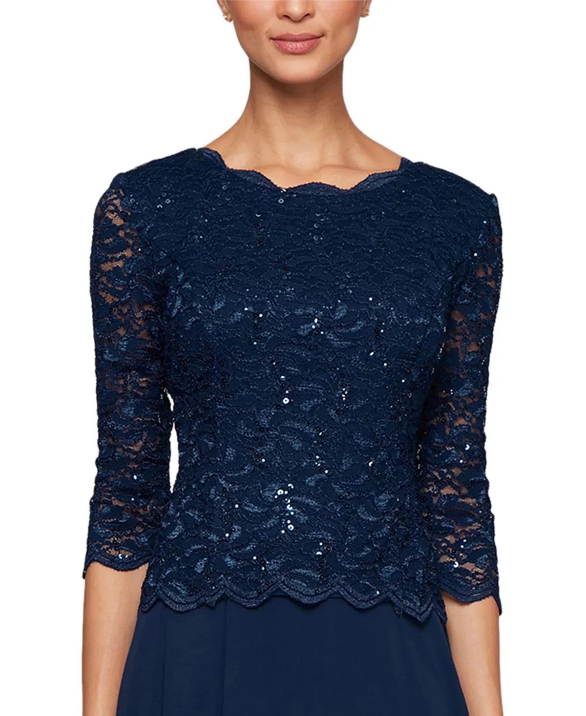 Alex Evenings Contrast Lace Sequin Dress, Blue