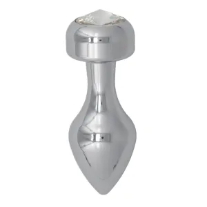 Alloy Butt Plug with Clear Jewel, Stainless Medium