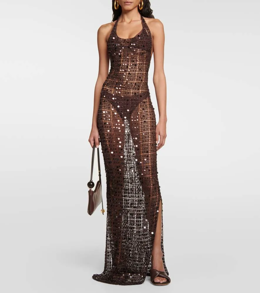 AYA MUSE Sequin Cutout Maxi Dress, Black