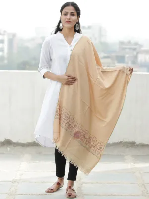 Beige Needle Embroidered Cashmere Fine Wool Kashmiri Stole - S200605