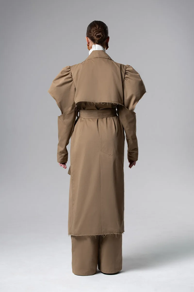 BELTED PUFF-SLEEVE TRENCH