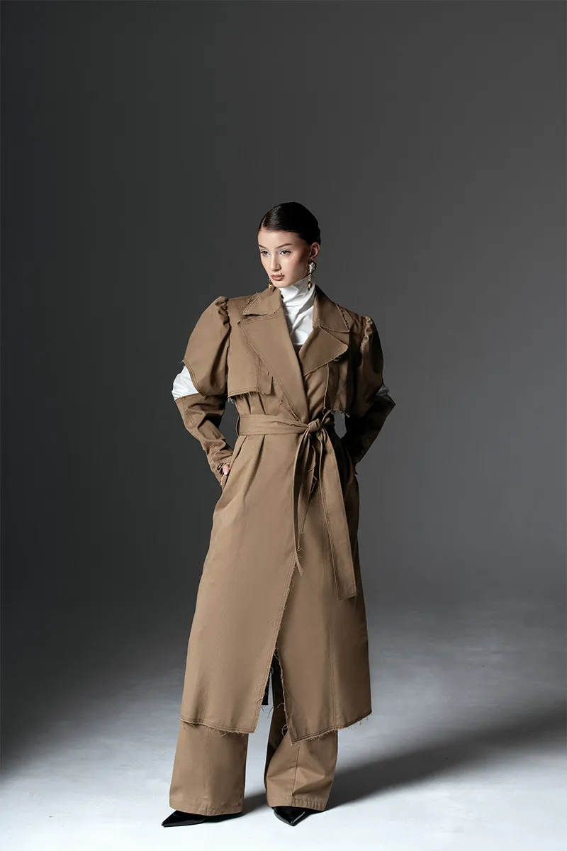 BELTED PUFF-SLEEVE TRENCH