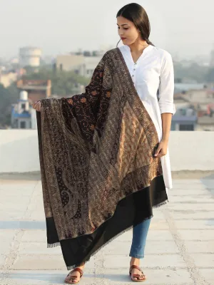 Black Beige Jamawar Needle Embroidered Woollen Kashmiri Shawl - S200506