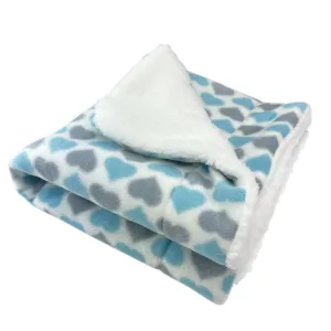 Blue And Grey Hearts Fleece Dog Blanket