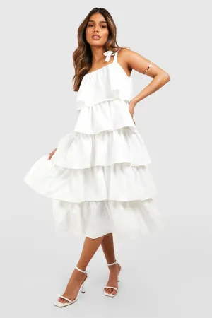 Boohoo Ruffle Midi Dress, White