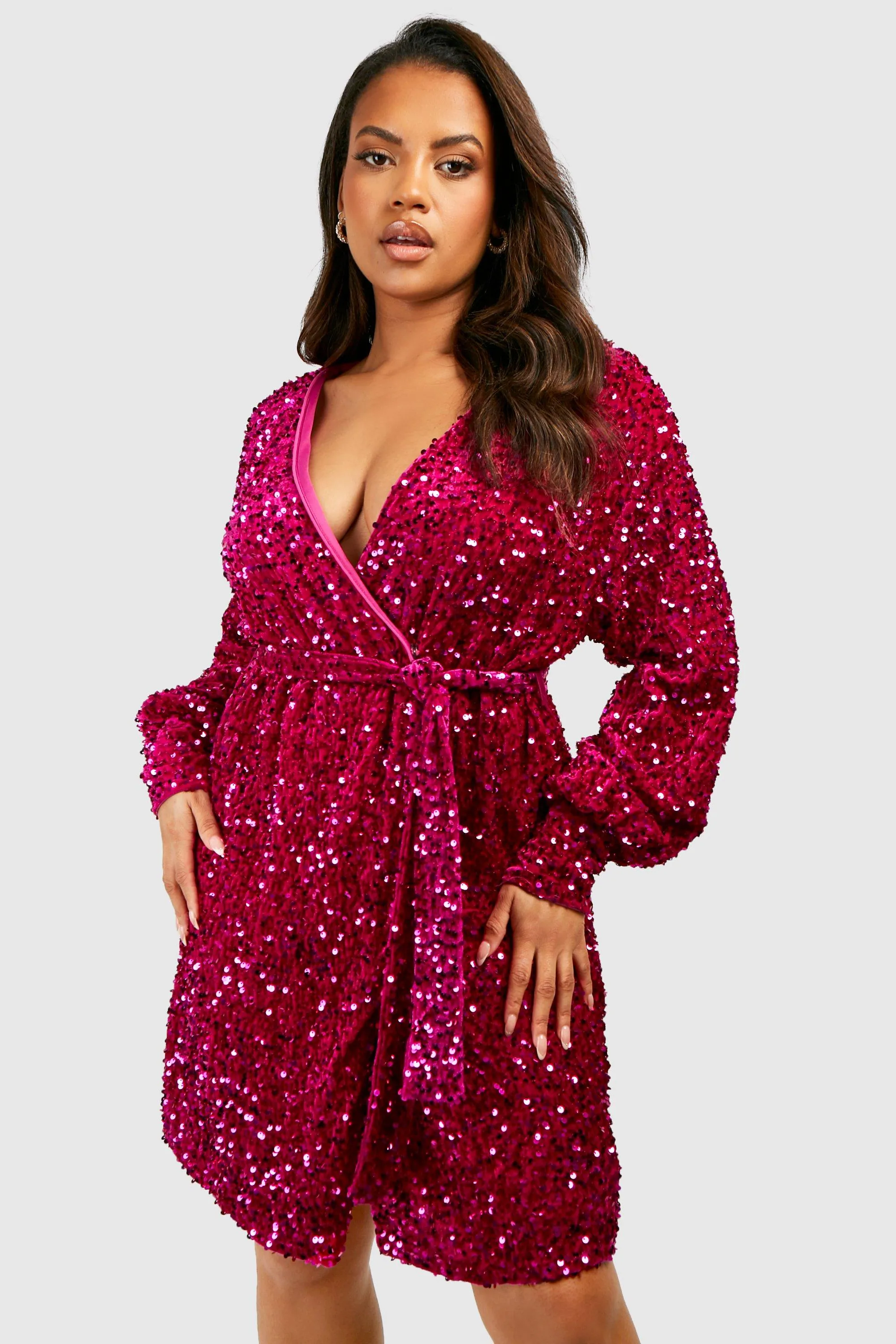 Boohoo Velvet Sequin Dress, Raspberry