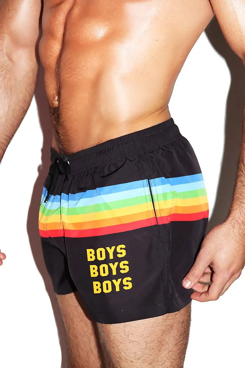 Boys Rainbow Board Shorts-Black