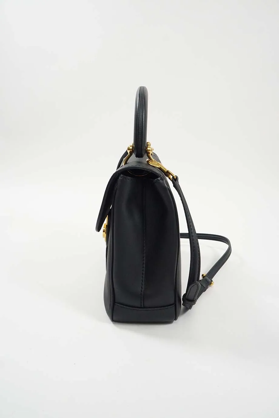 BURBERRY Black Medium Trench Leather DK88 Top Handle Bag with detachable shoulder strap