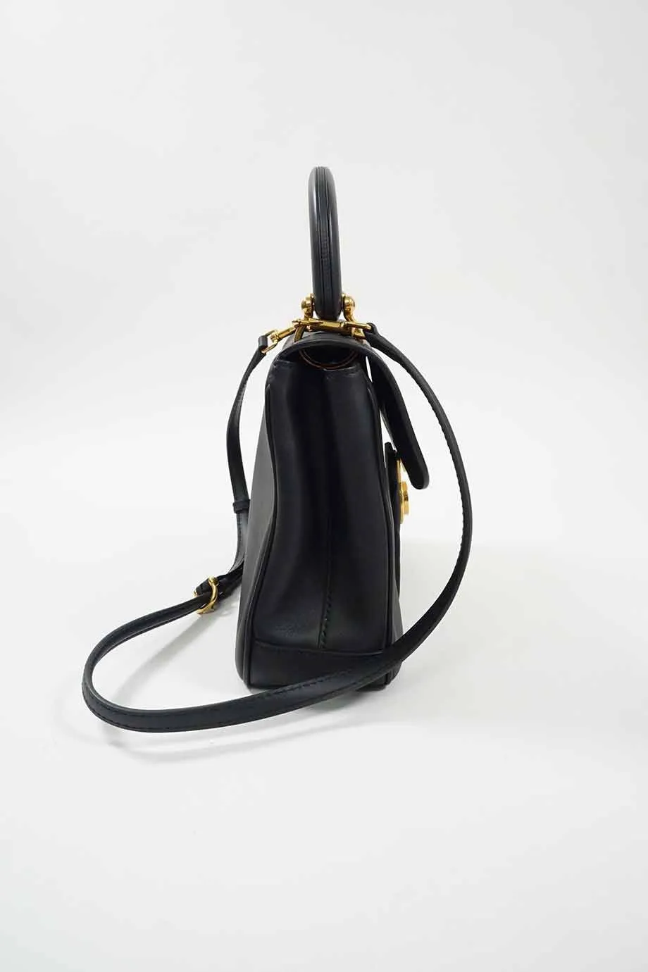 BURBERRY Black Medium Trench Leather DK88 Top Handle Bag with detachable shoulder strap