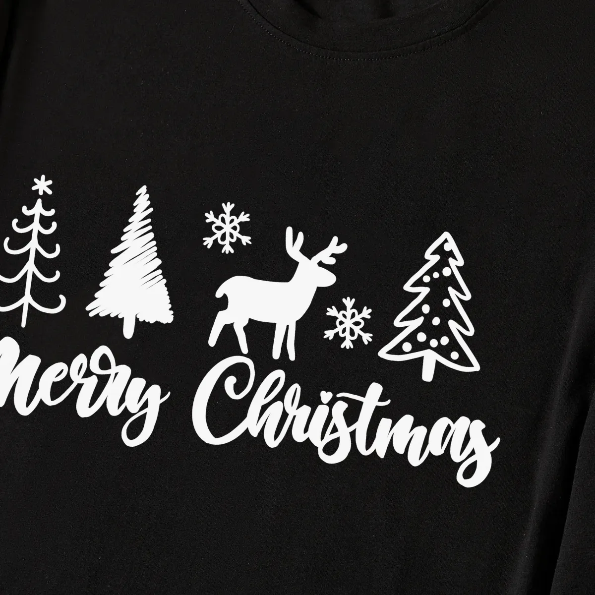 Christmas Tree and Elk Print Black Long Sleeve Top with Blue & Black Plaid Family Matching Pajamas