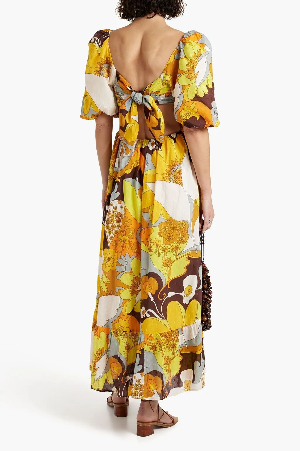 Cotton maxi fil coupe dress with Bahia ANTIK BATIK print, yellow