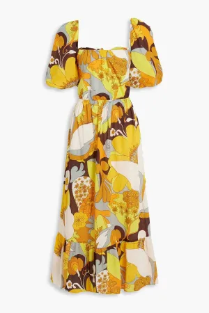 Cotton maxi fil coupe dress with Bahia ANTIK BATIK print, yellow