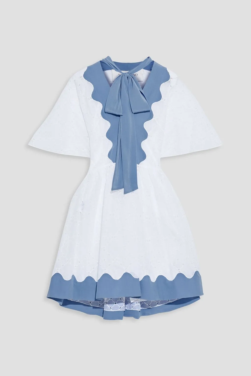 Cotton mini dress with embroidery and bow VALENTINO GARAVANI, blue