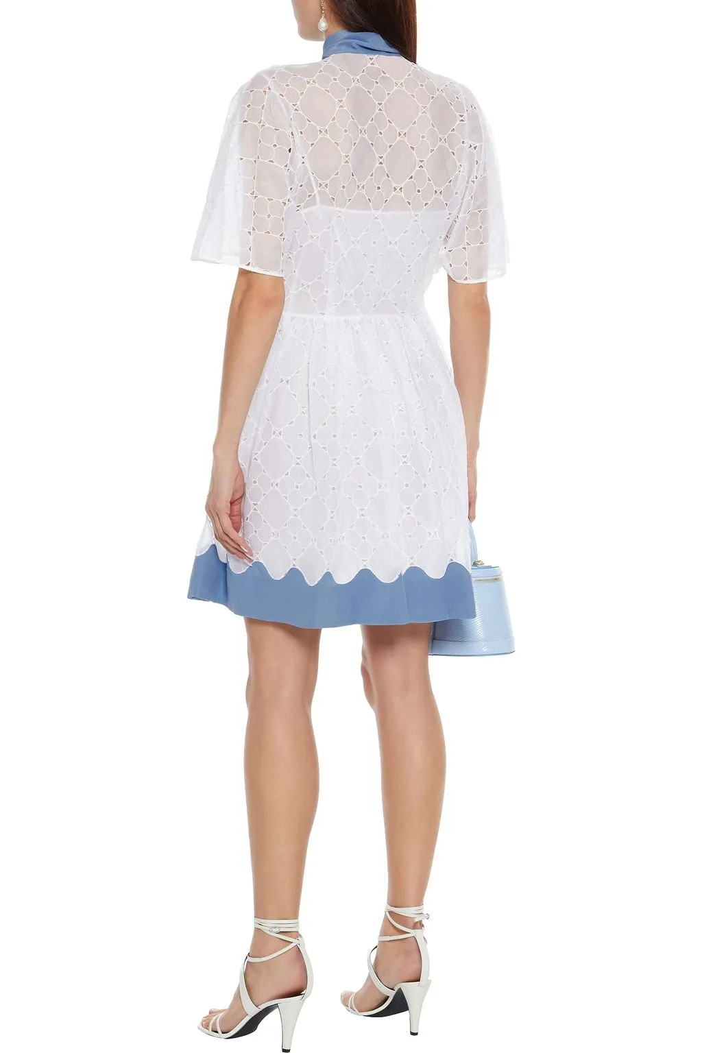 Cotton mini dress with embroidery and bow VALENTINO GARAVANI, blue