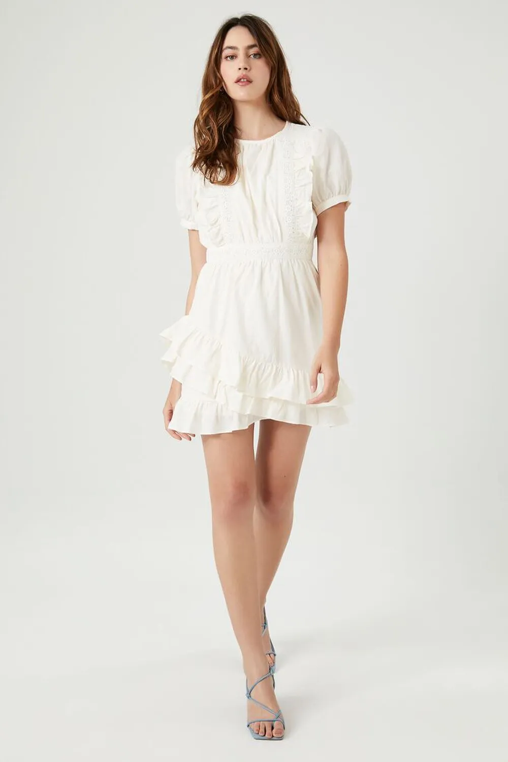 Crochet lace ruffle mini dress Forever 21, white