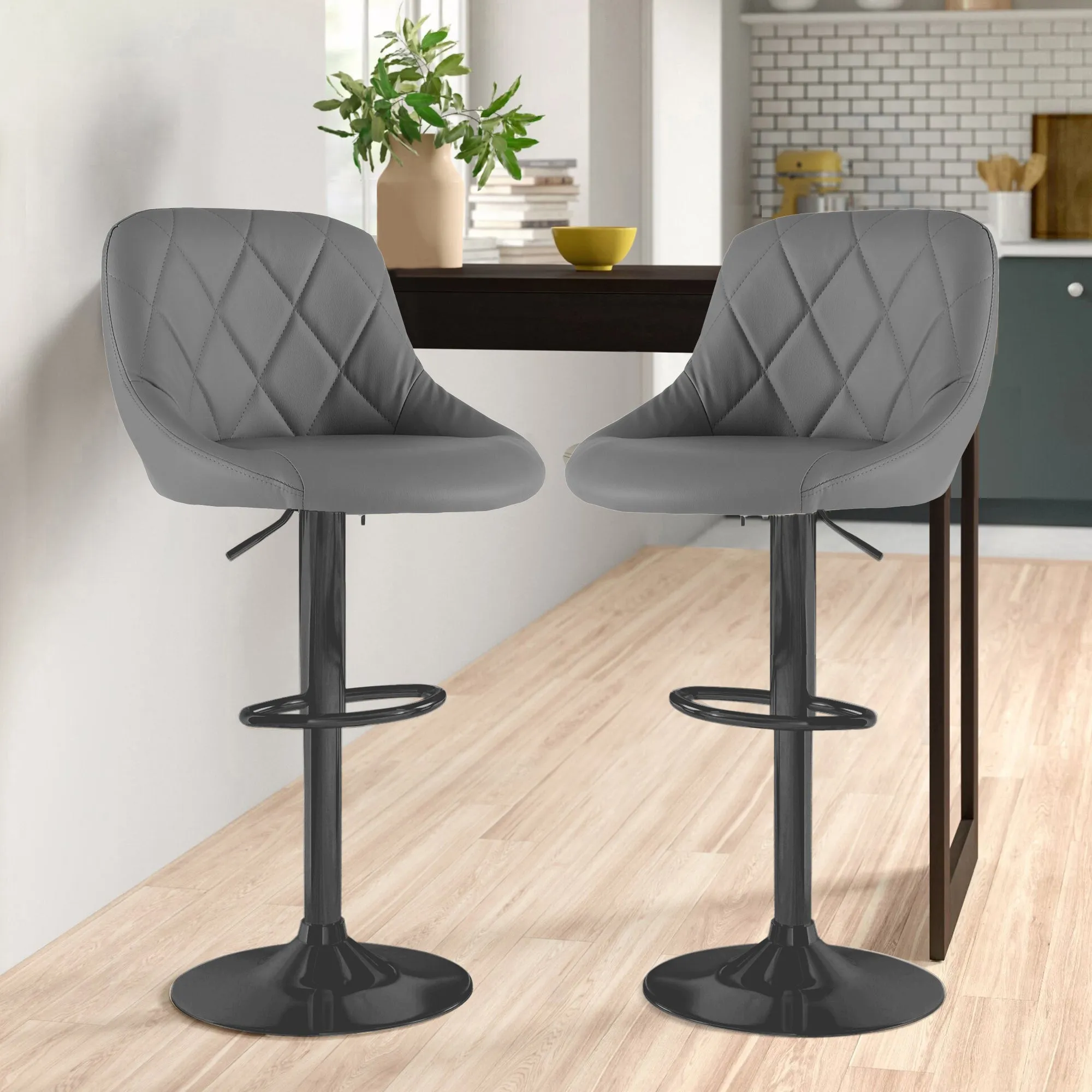 Dark Grey Faux Leather Bar Stools