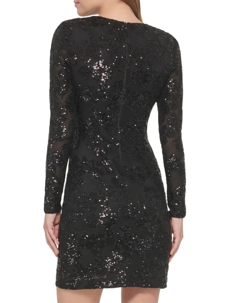 Eliza J Long Sleeve Sequin Bodycon Dress, Black