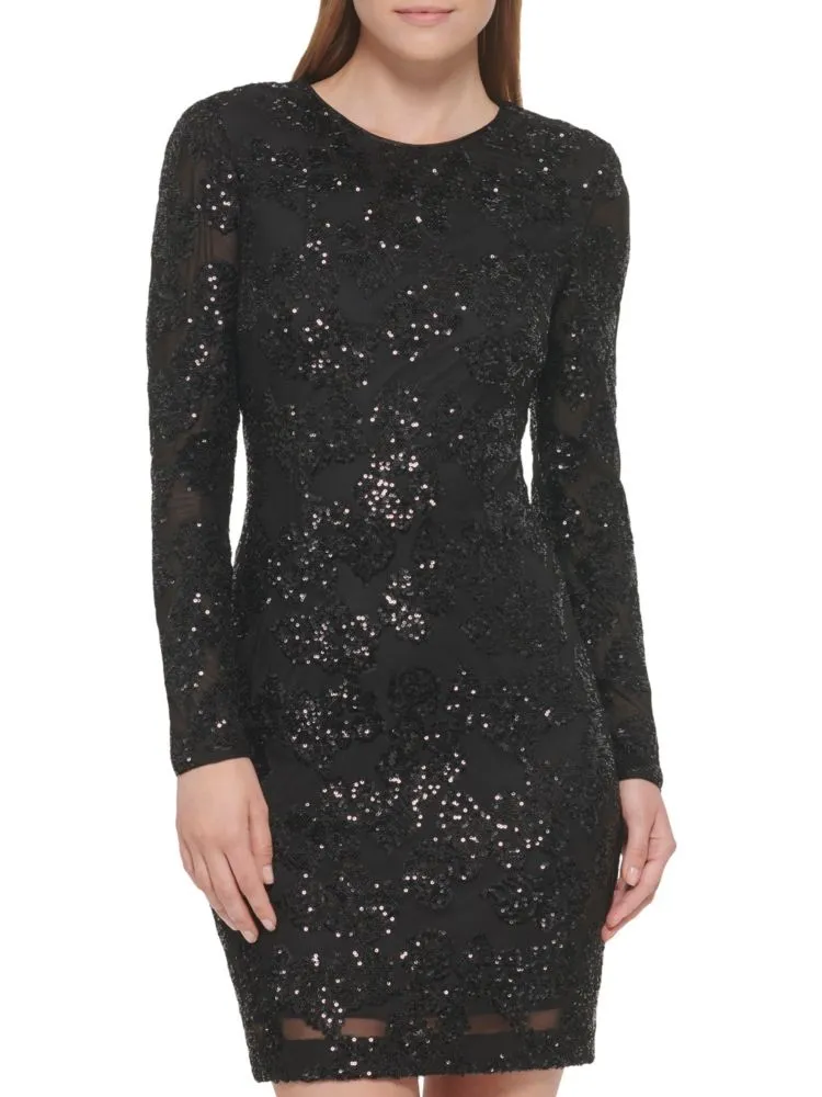 Eliza J Long Sleeve Sequin Bodycon Dress, Black