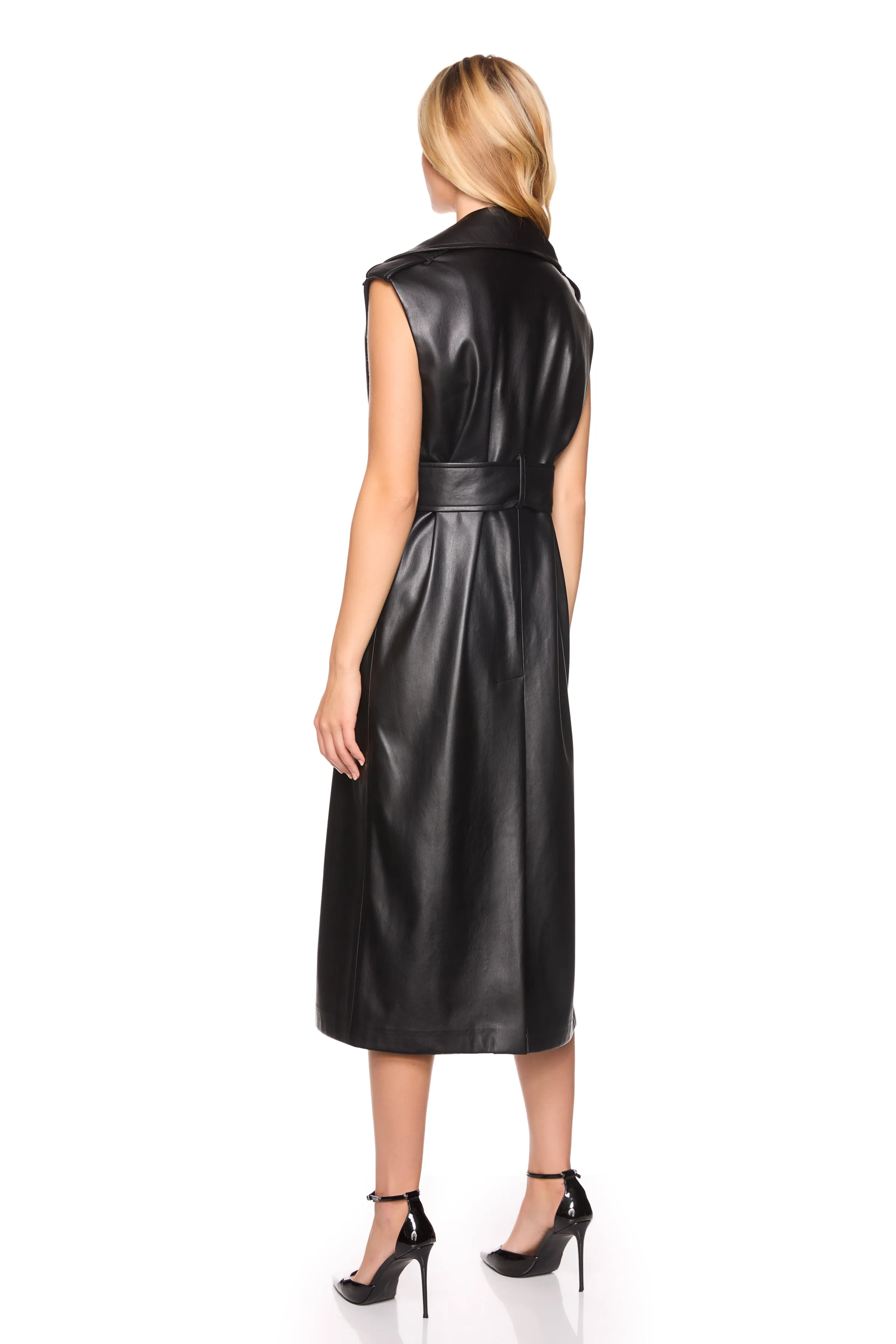 faux leather sleeveless trench