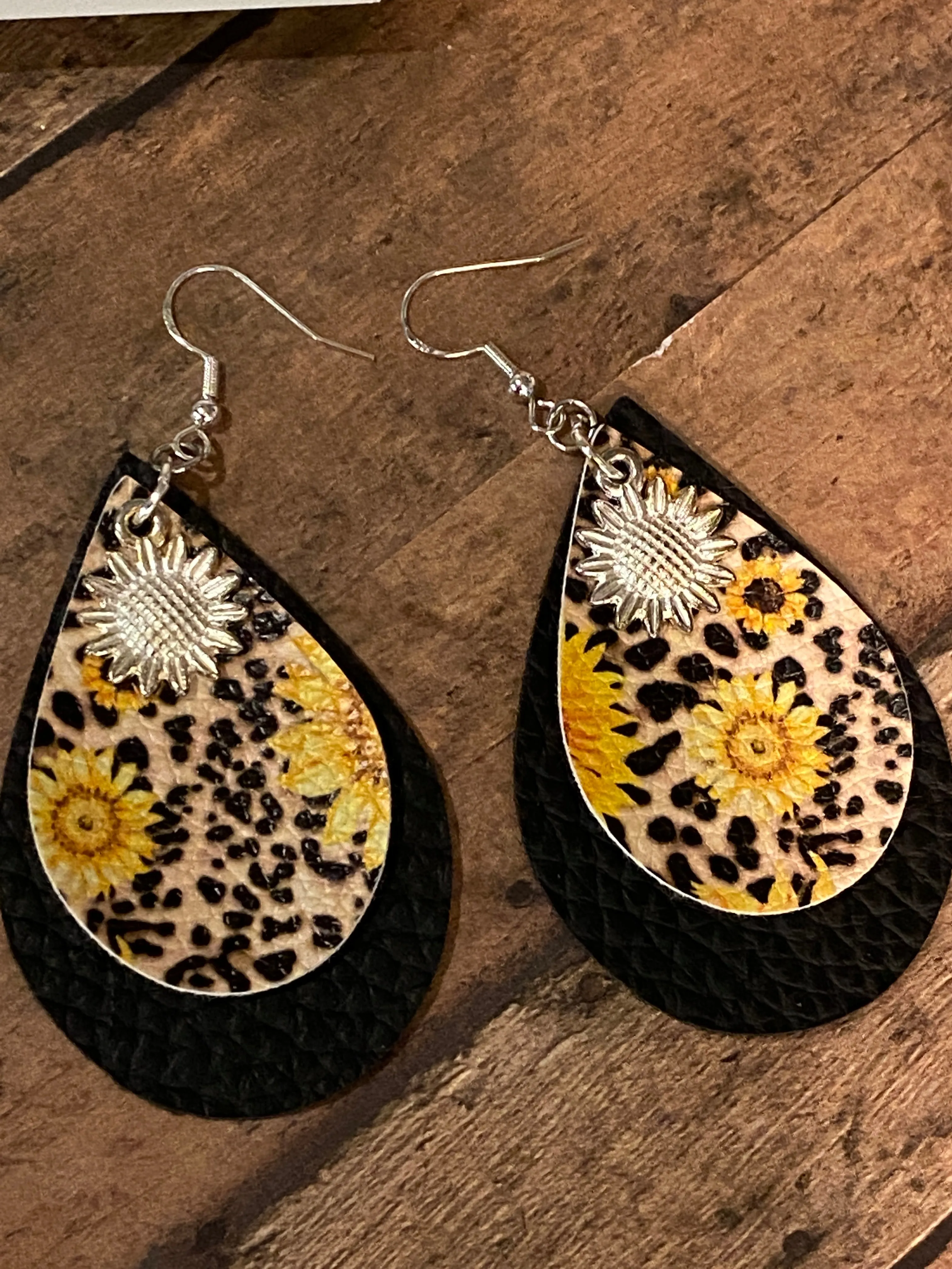 FAUX Leather Sunflower Earrings (EA0013)