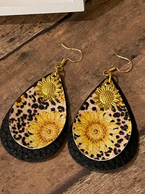 FAUX Leather Sunflower Earrings (EA0013)