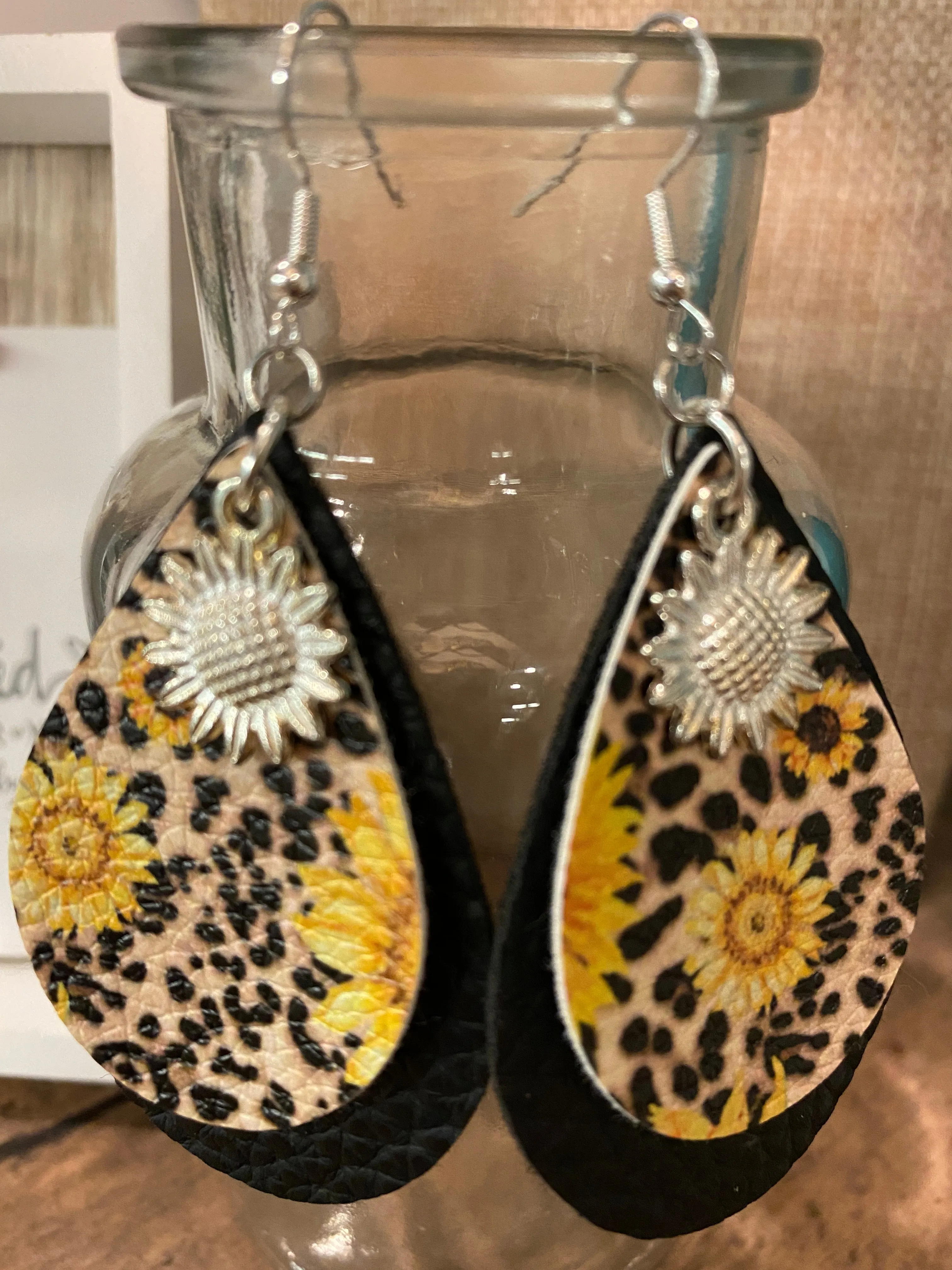 FAUX Leather Sunflower Earrings (EA0013)