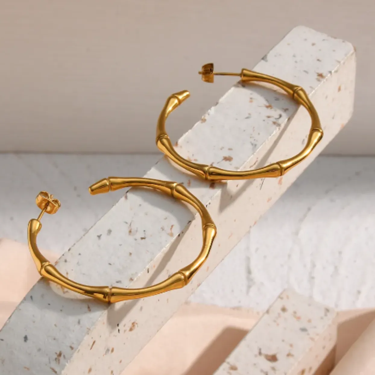 FESTIVAL HOOPS -  GOLD WATERPROOF BAMBOO HOOP EARRINGS