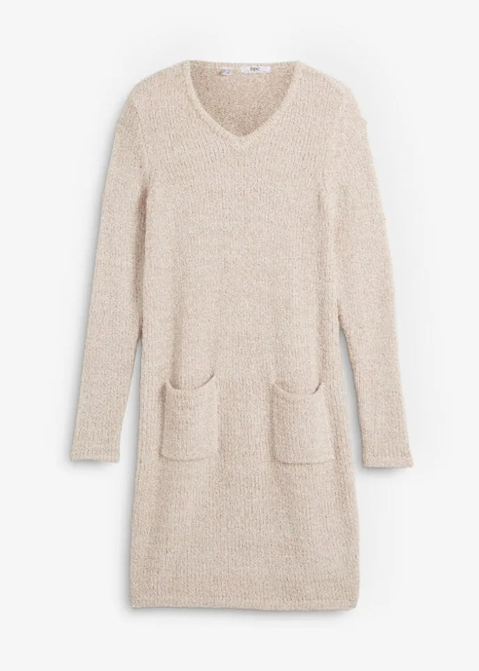 Fluffy knitted fleece dress with knee-length pockets Bpc Bonprix Collection