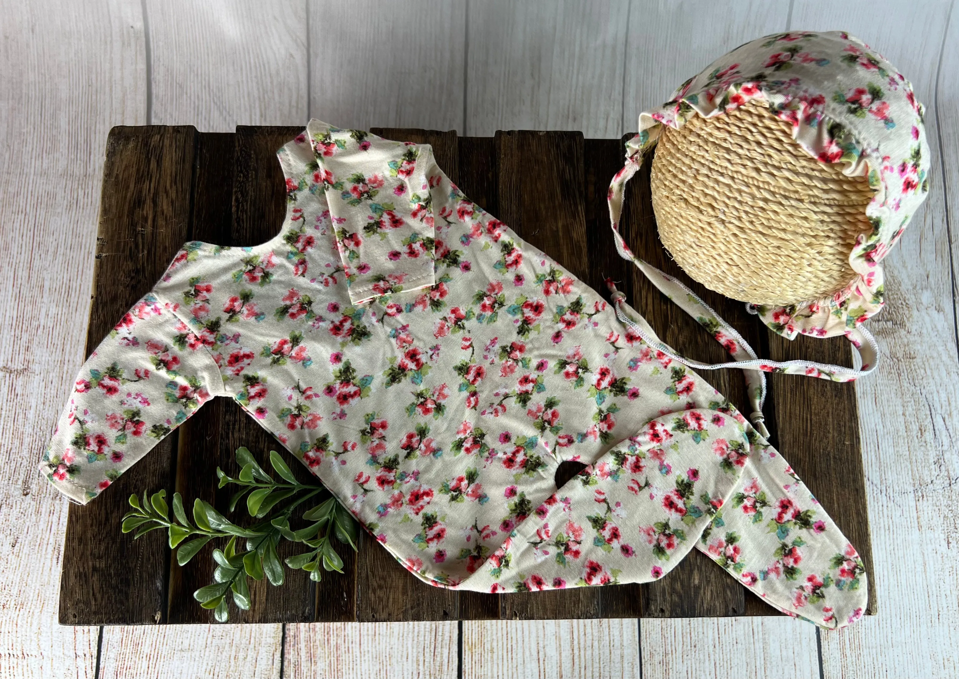 Footed Pajamas and Bonnet - Floral