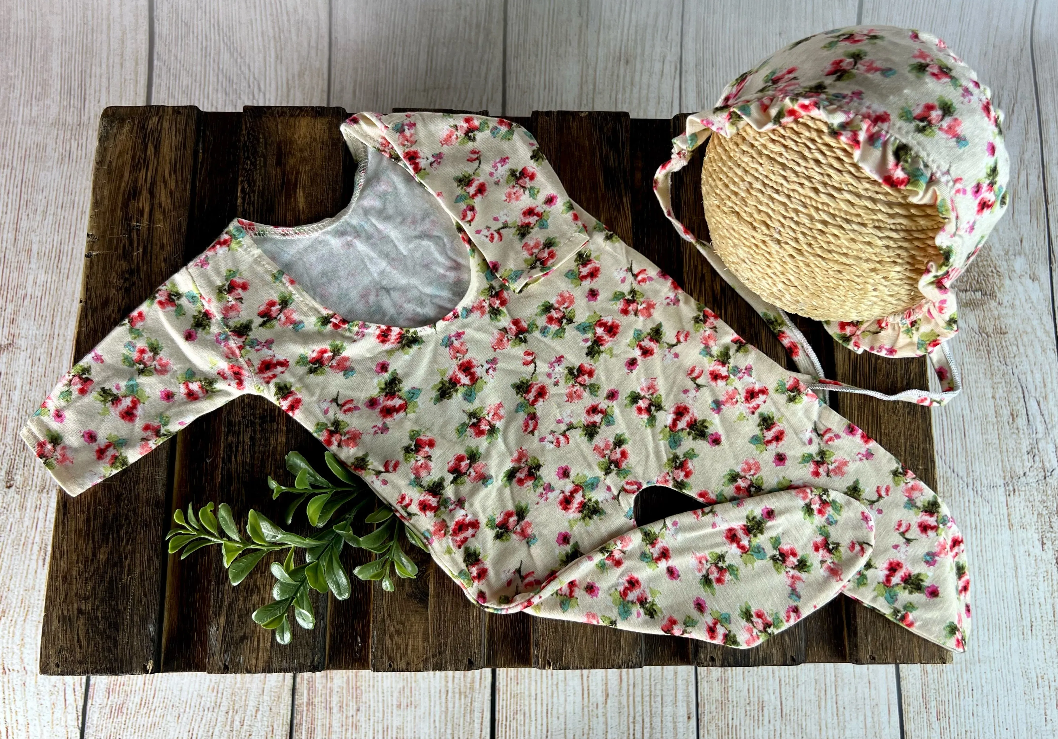 Footed Pajamas and Bonnet - Floral