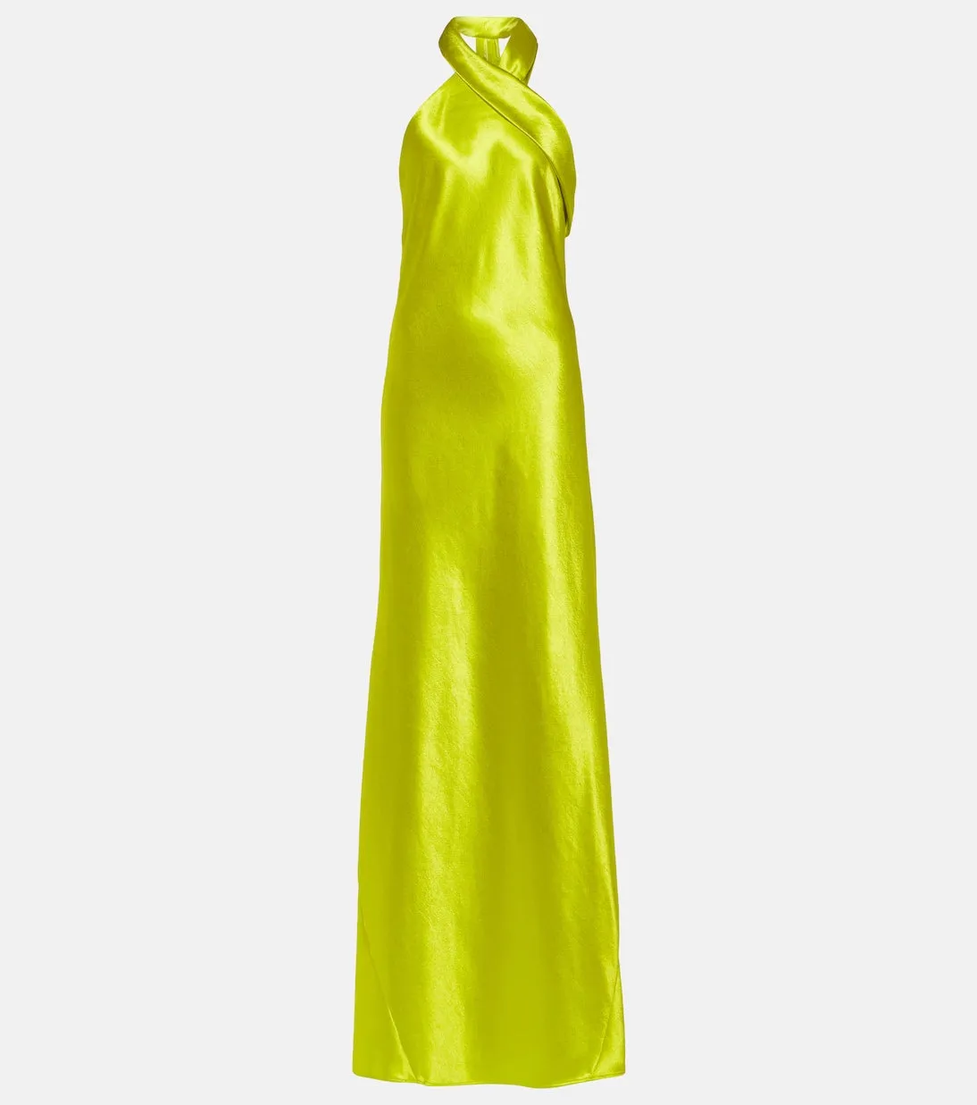 Galvan Satin Pandora Halter Neck Maxi Dress, Yellow