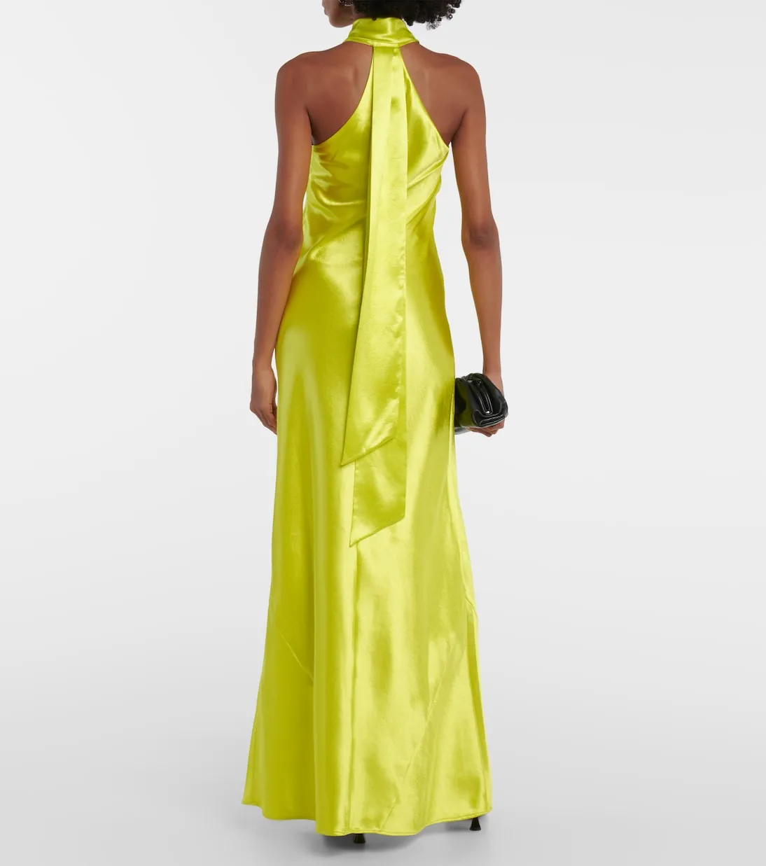 Galvan Satin Pandora Halter Neck Maxi Dress, Yellow