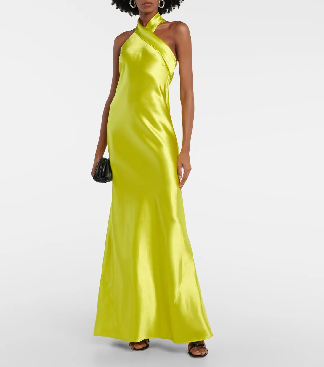 Galvan Satin Pandora Halter Neck Maxi Dress, Yellow