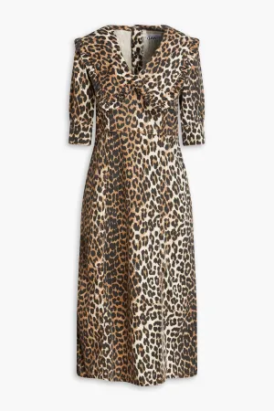 GANNI denim midi dress with leopard print, animal print