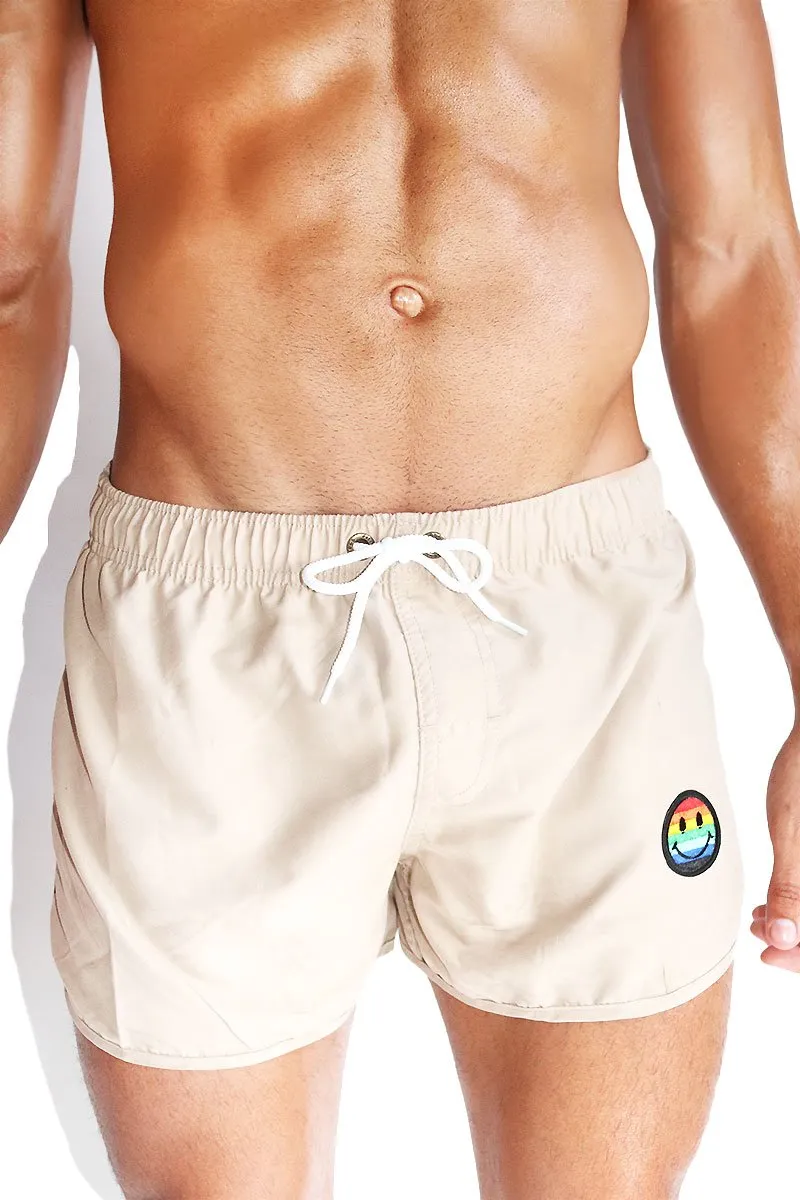 Gay Smiley Running Board Shorts-Tan