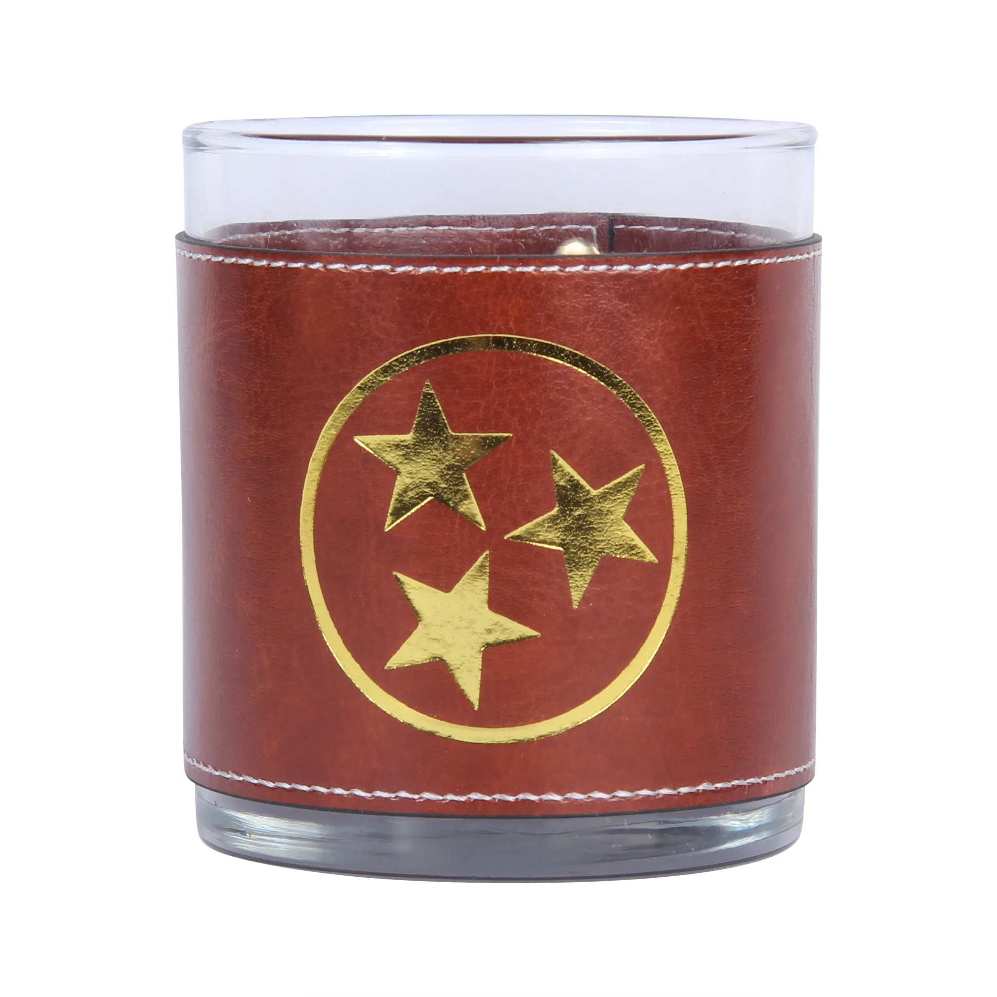 Gold Tri Star Faux Leather Rocks Glass