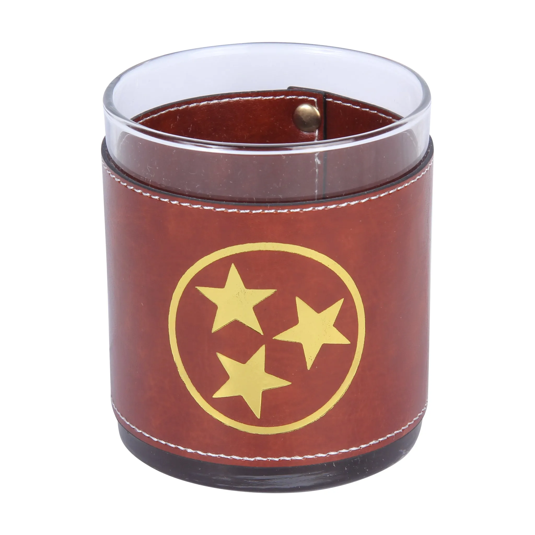 Gold Tri Star Faux Leather Rocks Glass